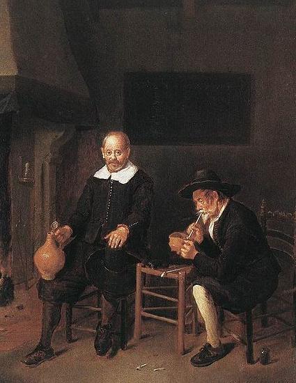 Quirijn van Brekelenkam Interior with a smoking and a drinking man by a fire. oil painting image